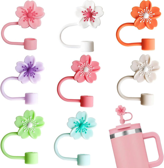 Flower Straw Covers Cap Fit for Stanley Cup, 8Pcs Silicone Flower Straw Toppers Compatible for Stanley 30&40 Oz Tumbler, 10mm Drinking Straw Tip Covers Fit for Stanley Cups Accessories