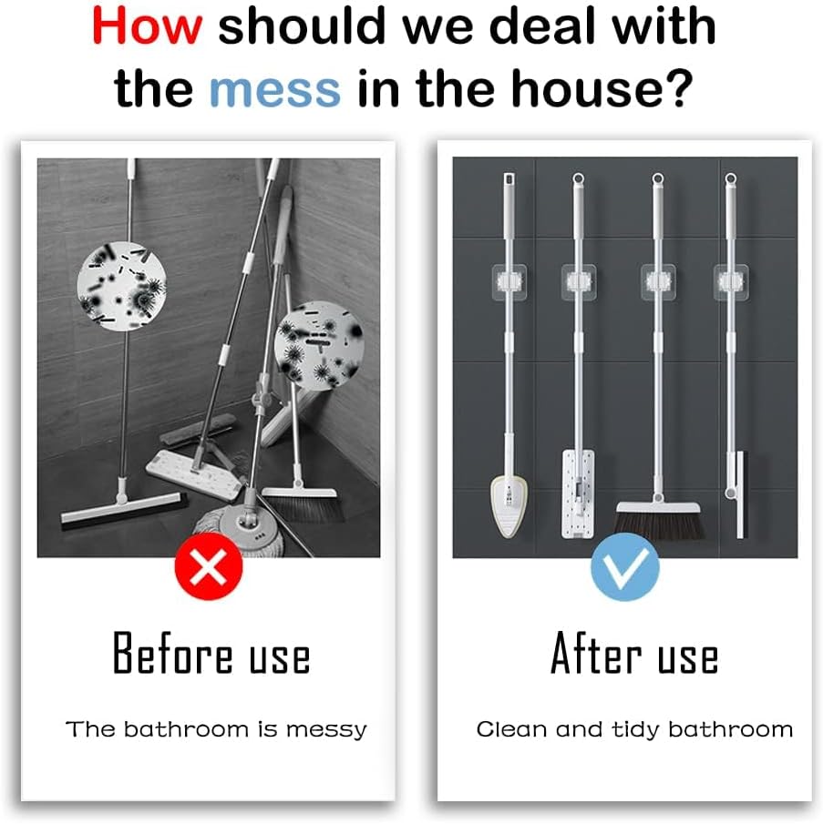 3-H 40 Pack Self Adhesive Broom Holder Wall Mount - Heavy Duty No Drill Broom Organizer for Garage Closet Kitchen, Plastic Storage Rack for Brooms Mops Tools, Peel and Stick Adhesive, White