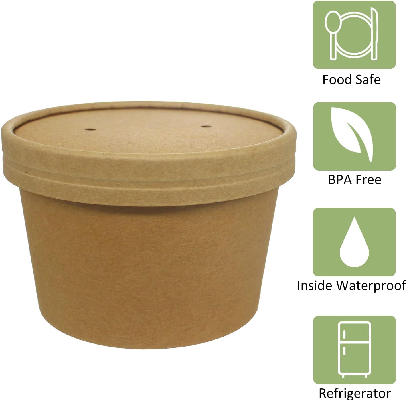 50 SET 8OZ Kraft Paper Soup Cups with Lids Compostable Paper Food Cup with Vented Lid, Disposable Ice Cream Cup, Great For Restaurants, Take Outs, or To-Go Lunch