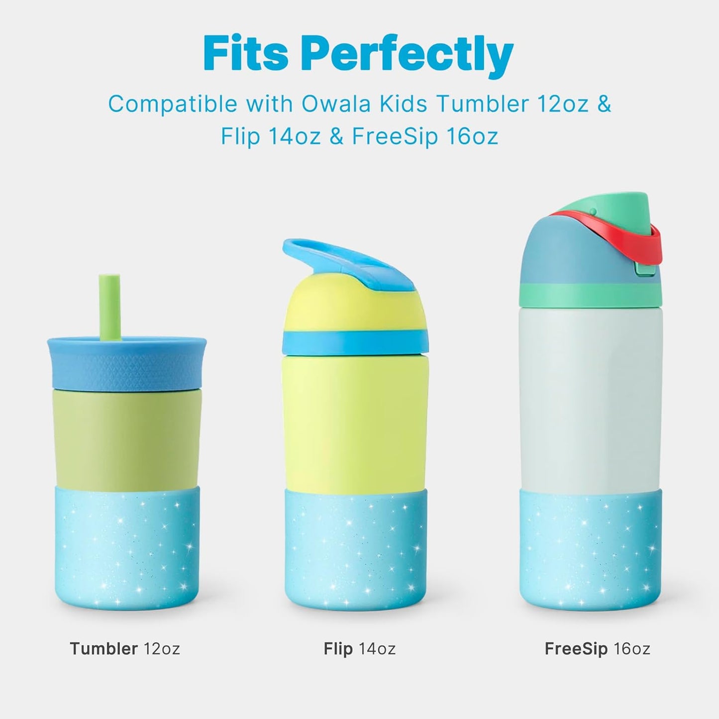 Silicone Boot for Owala 14/16 oz Water Bottle, Anti-Slip Protective Sleeve for Owala 12 oz Kids Tumbler, Boot Bottom Base fit Flip 14 oz Insulated Stainless-Steel Water Bottle (Glitter Blue)