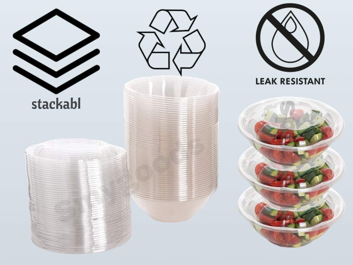 Smygoods Disposable Plastic Salad Bowls with Airtight Lids Ideal for Meal Prep, Takeout, Catering, Parties, Picnics, and Food Storage, Stackable, Leak-Proof