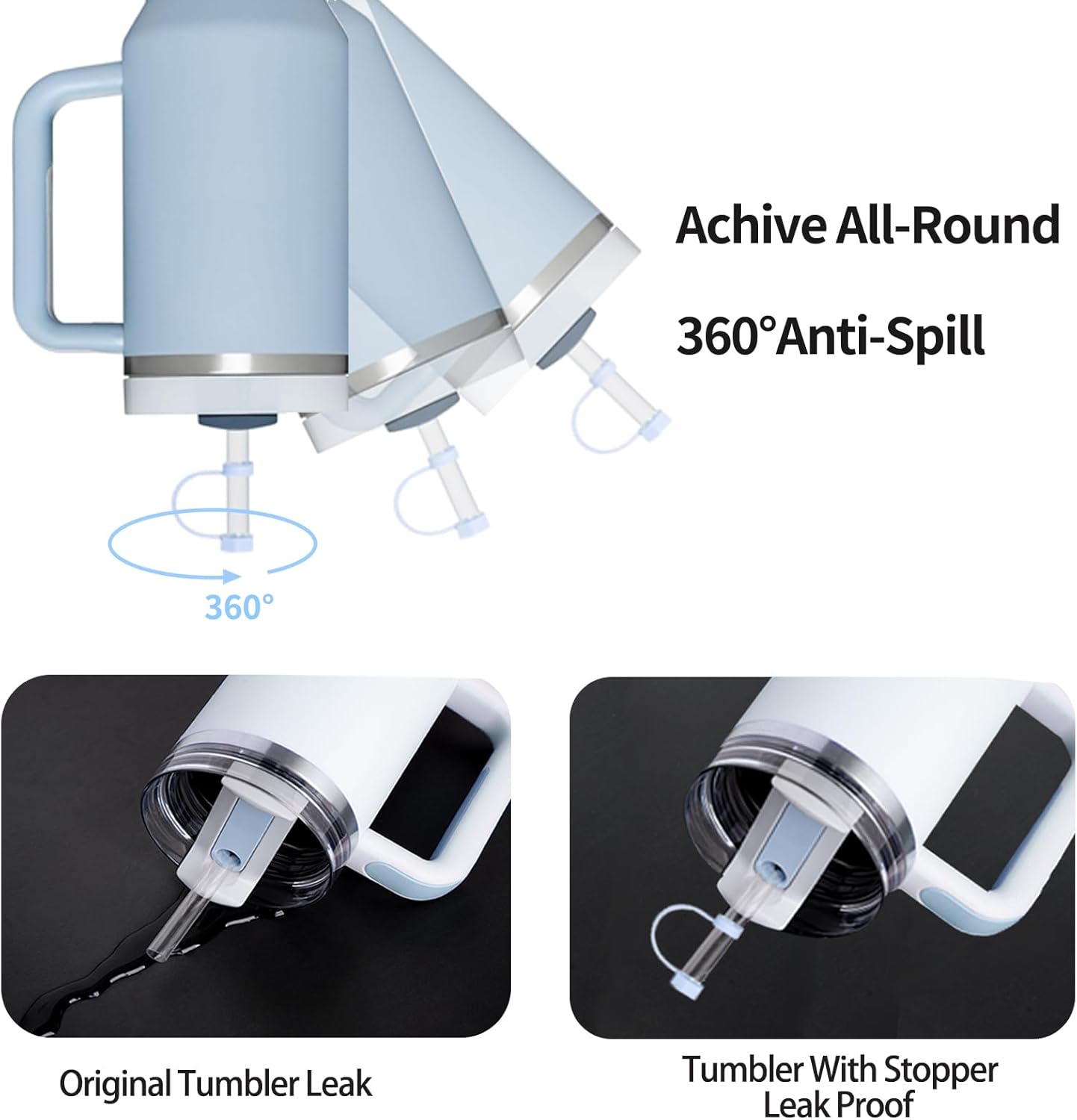 Silicone Spill Stopper Set Compatible with Stanley Cup 2.0 30oz & 40oz with Straw Cover (Set of 2, Chambary)