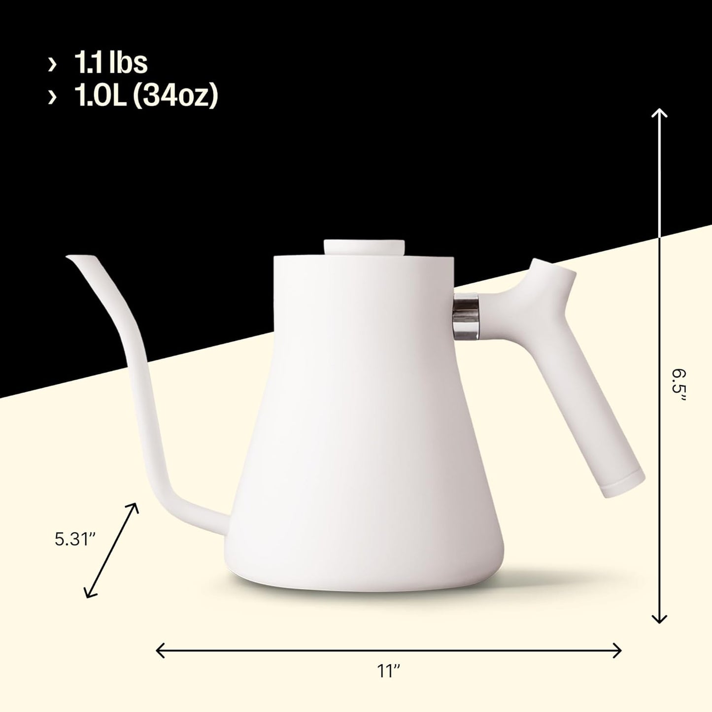 Fellow Stagg Stovetop Pour-Over Coffee and Tea Kettle - Gooseneck Teapot with Precision Pour Spout, Built-In Thermometer, Matte White, 1 Liter