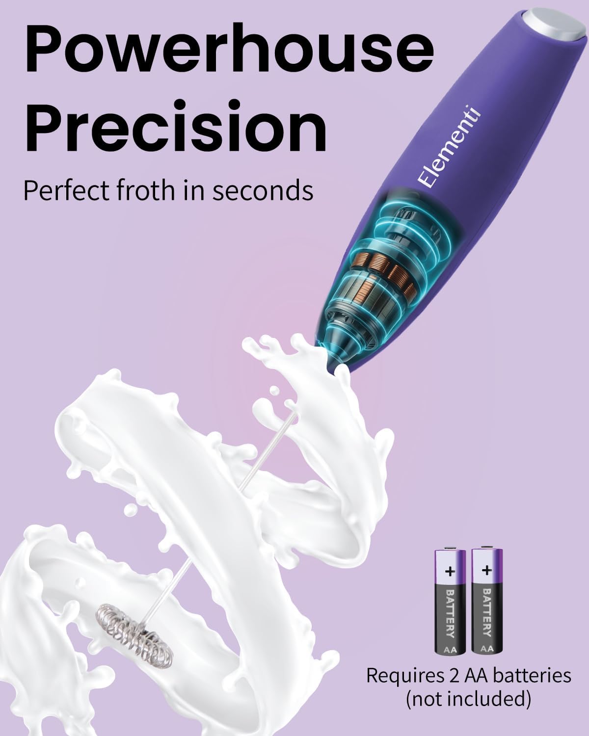 Elementi Portable Electric Milk Frother, Matcha Whisk, Milk Frother for Coffee Frother Electric Hand Blender, Mini Electric Whisk Small Hand Blender (Periwinkle)