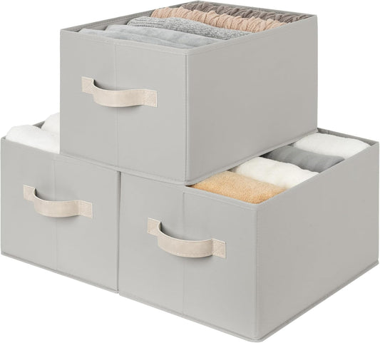 StorageWorks Storage Baskets for Shelves, Foldable Fabric Closet Storage Bins with Handles, Fabric Storage Bins Clothes Organizer, Light Gray, 3-Pack, Large