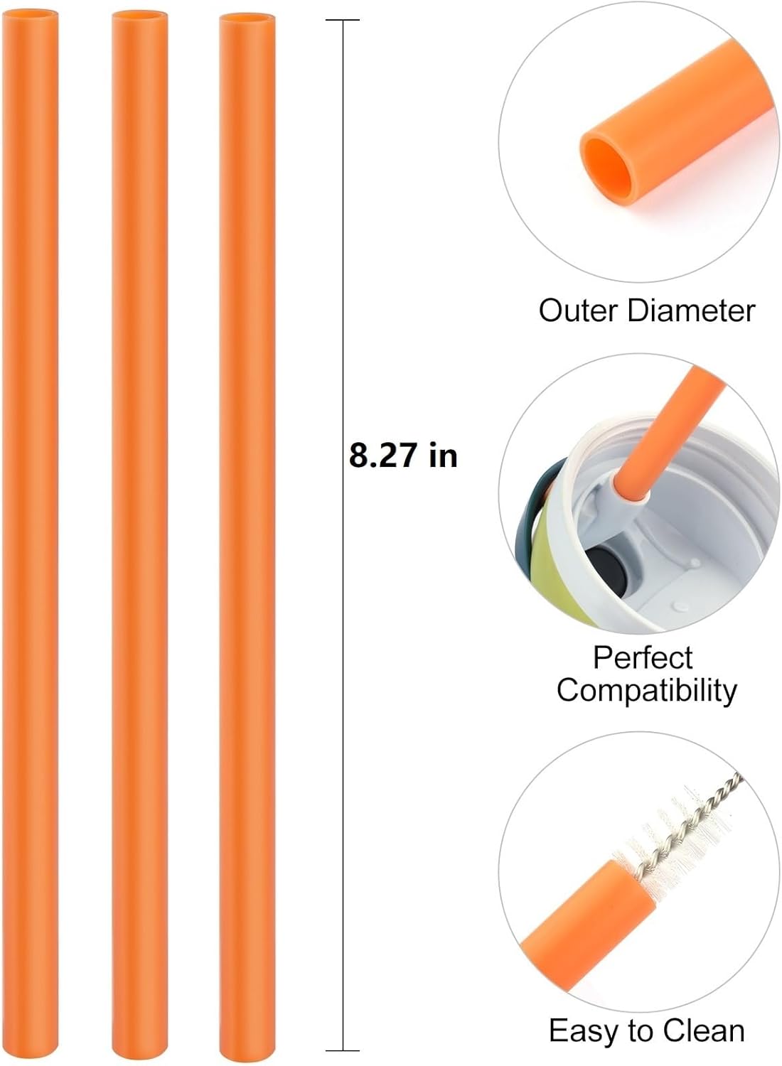 Straws Replacement Compatible with Owala Freepsip 24oz,32oz Water Bottle,Replacement Parts For Owala Free Sip Sway 30 oz,Include 6 BPA-FREE Straws and 1 Cleaning Brush(Citrus Orange)