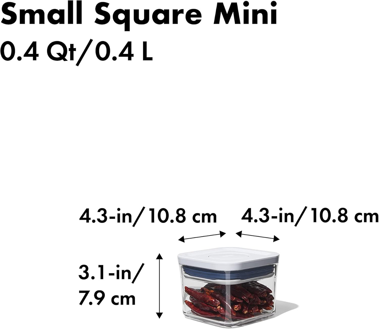 OXO Good Grips POP Container - Airtight Food Storage - Small Square Mini 0.4 Qt Ideal for baking powder, spices, dried herbs and chiles