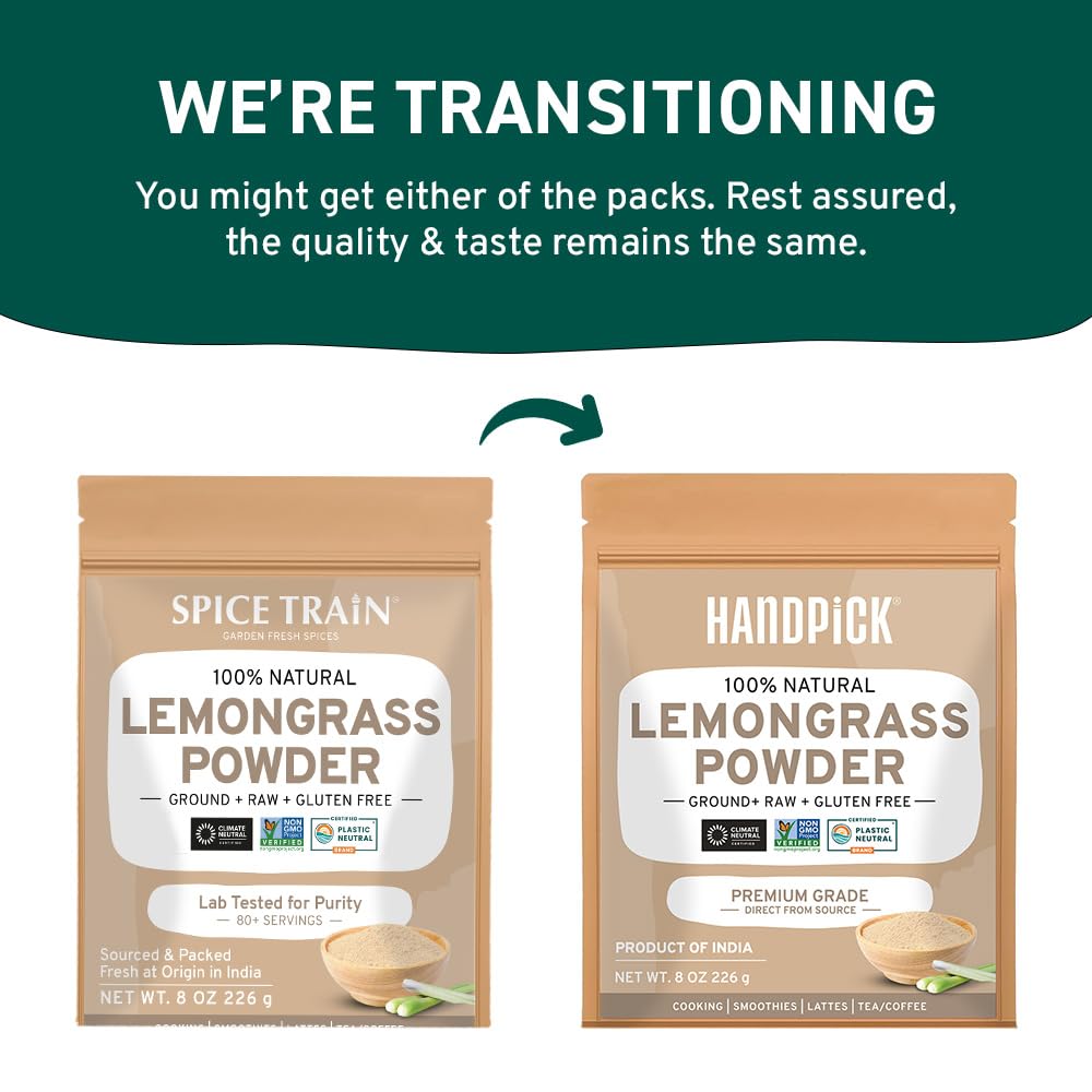 HANDPICK Lemongrass Powder (226g/8oz) Non GMO, Gluten Free, 100% Raw, Sourced from India, For Cooking, Smoothies, Tea, Packed in Resealable Ziplock Pouch