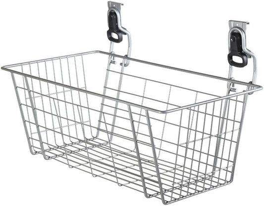 Rubbermaid Garage FastTrack Wire Mesh Basket Wall Mounted Storage System Holds up to 50 pounds Satin Nickel for Tool/Toy/Sports Equipment