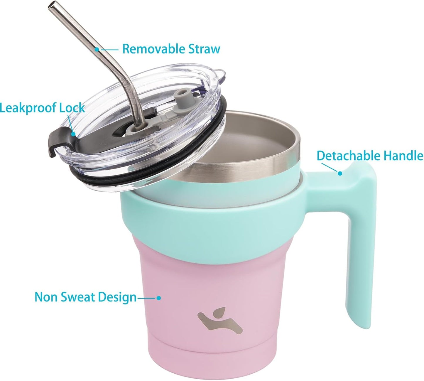 10 oz Tumbler with Handle and 2 Straw 2 Lid, Insulated Water Bottle Stainless Steel Vacuum Cup Reusable Travel Mug,Gum