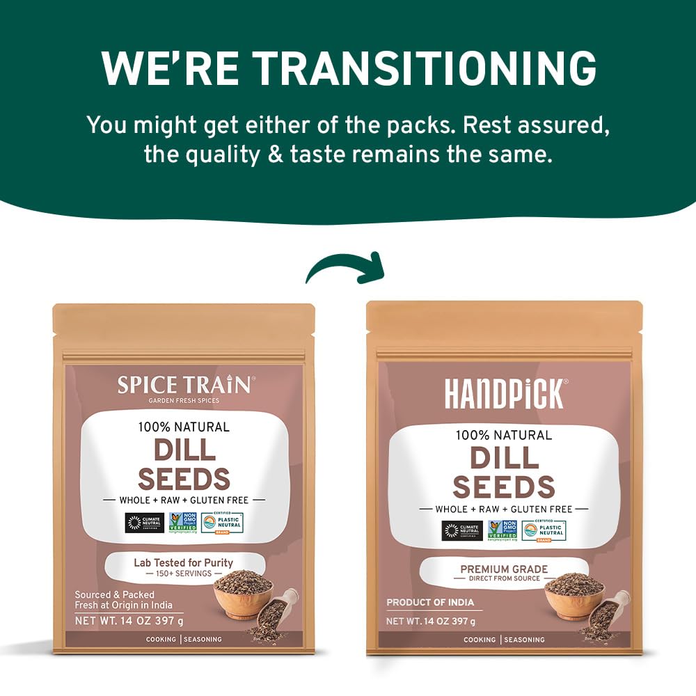 HANDPICK Dill Seeds (397g/14oz) Non GMO, Gluten Free, 100% Raw, Sourced from India, For Cooking, Drinks, Packed in Resealable Ziplock Pouch | For Pickling