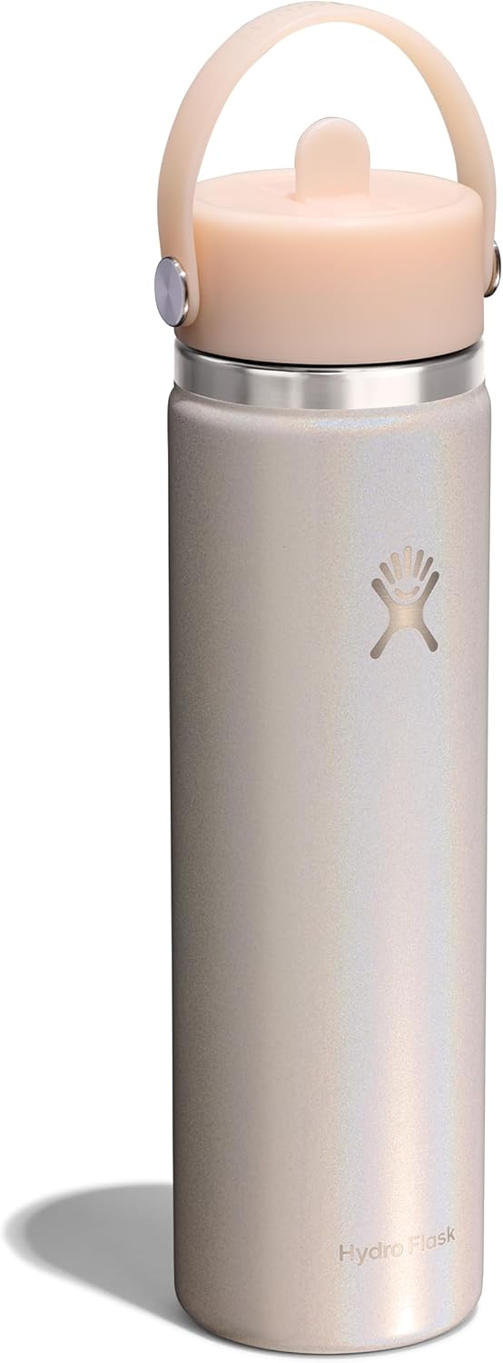 Hydro Flask Water Bottle - Insulated Stainless Steel - Wide Straw Lid, Non-Spill, Leakproof in 24 Oz Glimmer Cream