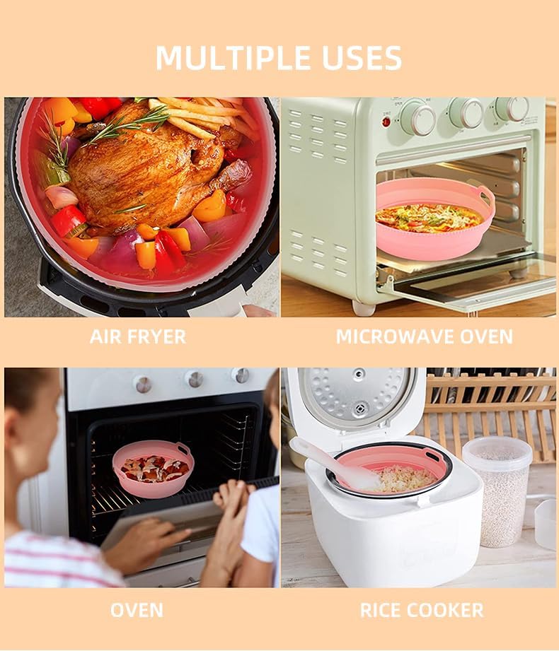 Silicone Air Fryer Liner 8.6" Round for 5–8 QT, No Divider, Reusable Non-Stick Collapsible Pot Liner, Dishwasher Safe, Heat-Resistant 446°F, GRAY, 1 Pack