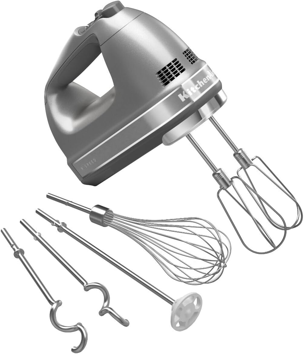 KitchenAid 9-Speed Digital Hand Mixer with Turbo Beater II Accessories and Pro Whisk - Contour Silver