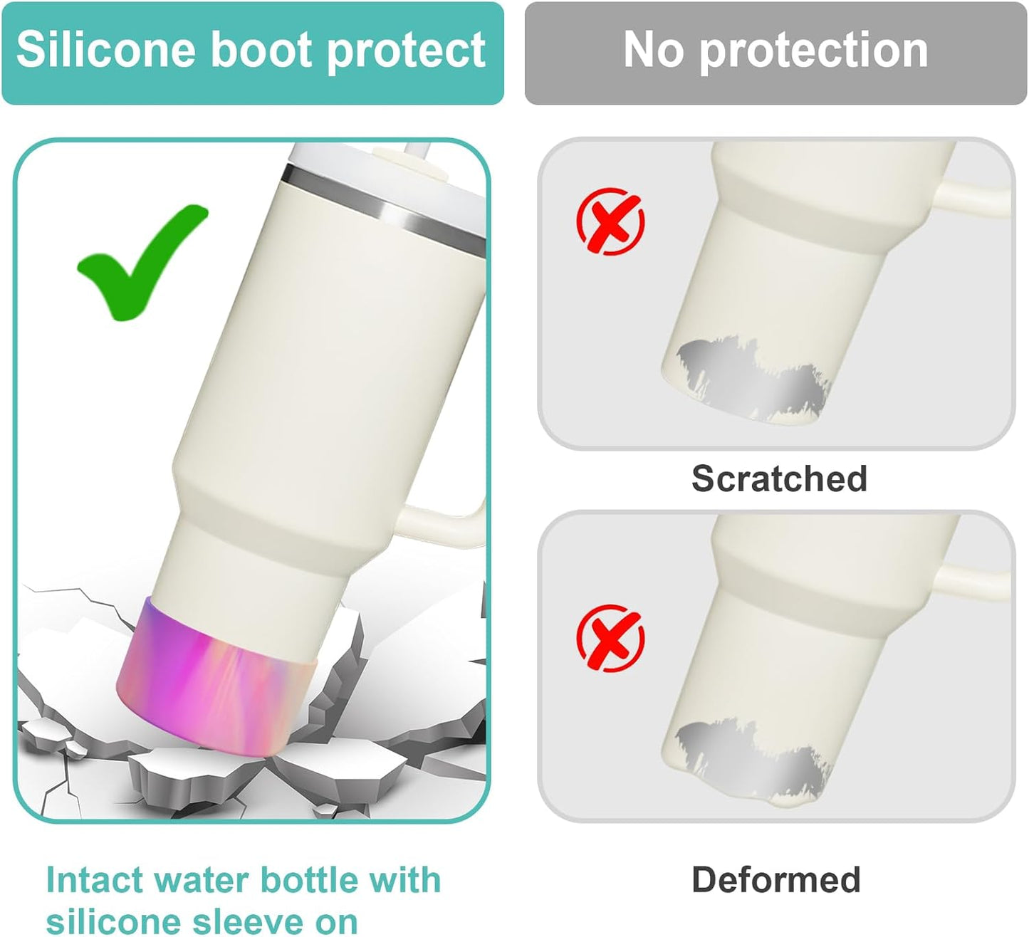 Upgrade 2PCS Protective Silicone Boot Bumper for Stanley Quencher Adventure 40oz 30oz 20oz Tumbler, Water Bottle Bottom Sleeve Cover Accessories for Stanley Mug Cup(Camouflage Pink)