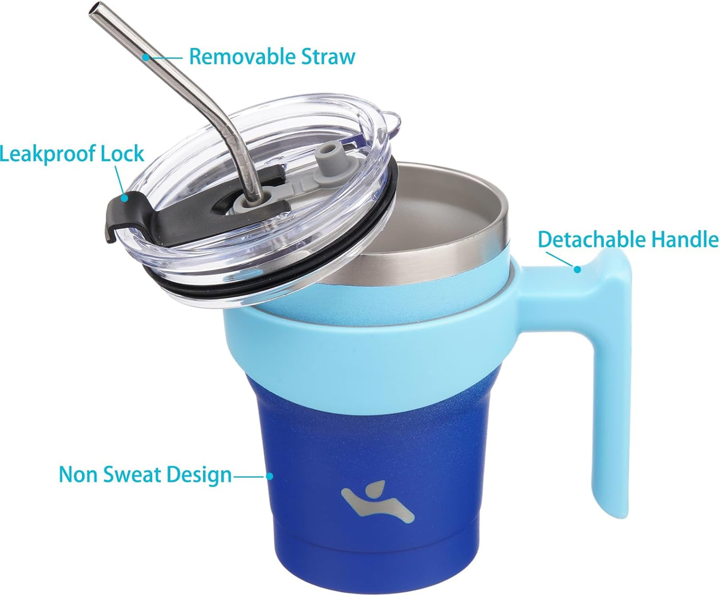 10 oz Tumbler with Handle and 2 Straw 2 Lid, Insulated Water Bottle Stainless Steel Vacuum Cup Reusable Travel Mug,Sky