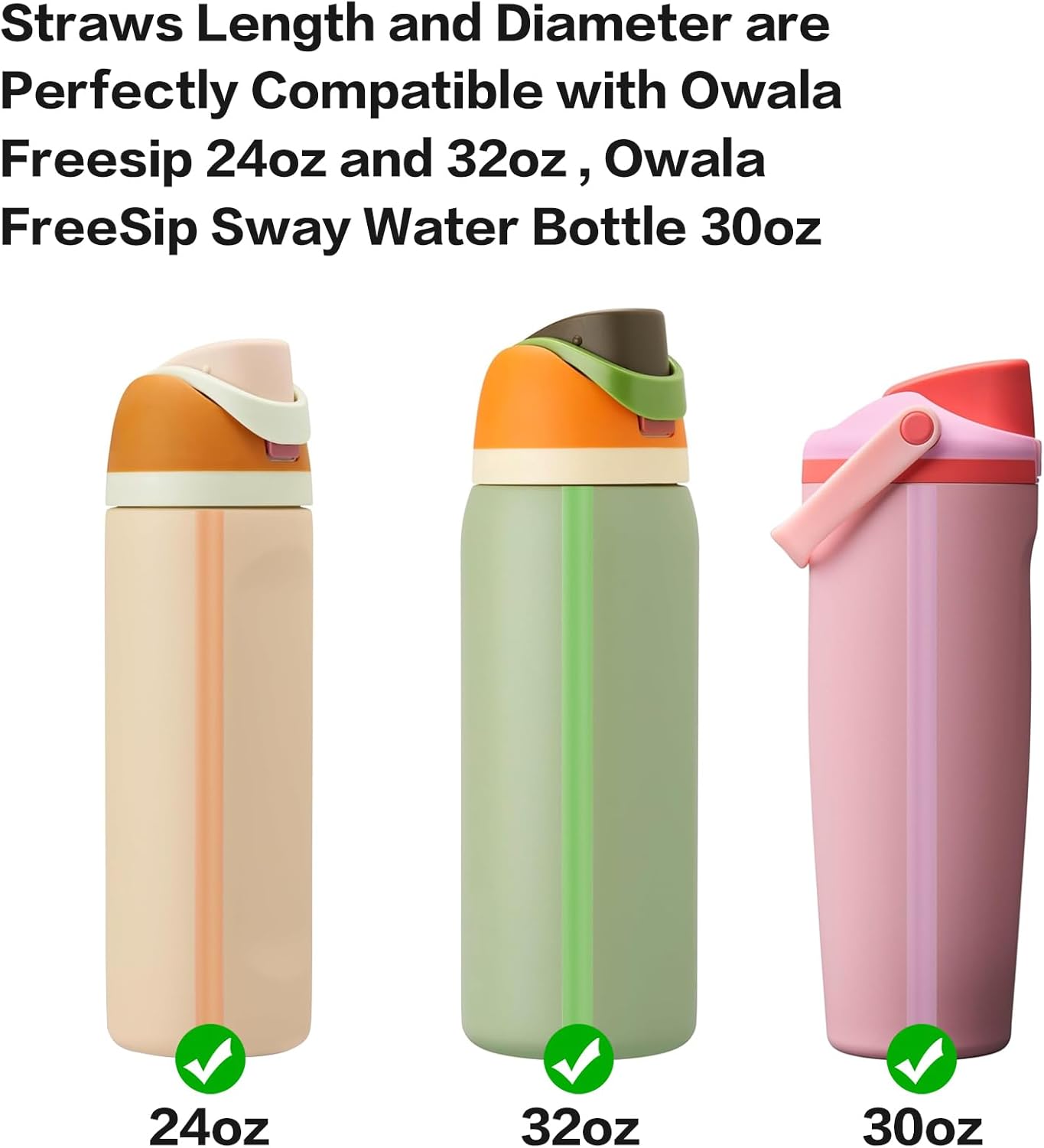 Straws Replacement Compatible with Owala Freepsip 24oz,32oz Water Bottle,Replacement Parts For Owala Free Sip Sway 30 oz,Include 6 BPA-FREE Straws and 1 Cleaning Brush,Green