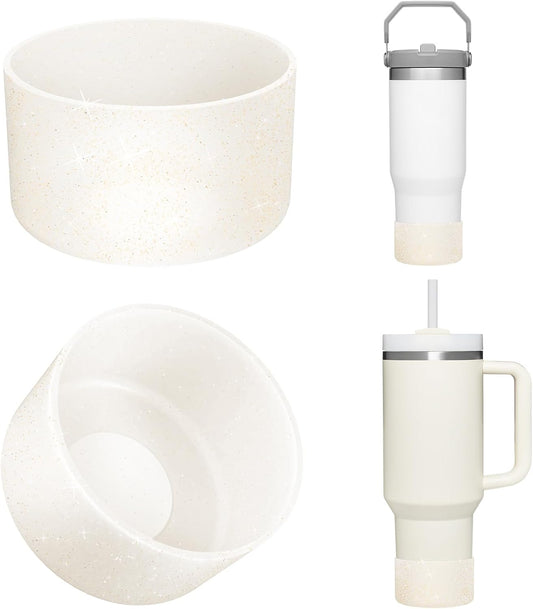 Upgrade 2PCS Protective Silicone Boot Bumper for Stanley Quencher Adventure 40oz 30oz IceFlow 20oz 30oz Tumbler, Water Bottle Bottom Sleeve Cover Accessories for Stanley Mug Cup(Glitter Golden)