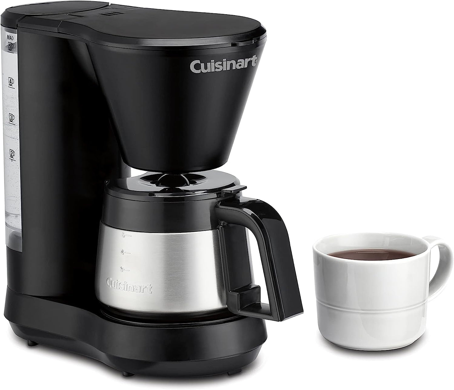 Cuisinart 5-Cup Coffee Maker with Stainless Steel Carafe, Coffee Machine with Removable Water Reservoir, Charcoal Water Filter, 30-Minute Keep Warm, and Brew Pause, DCC-5570NAS, Stainless Steel