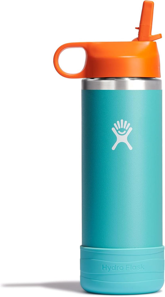 Hydro Flask Kids Water Bottle for School - Stainless Steel and Insulated with Straw Cap - 18 Oz in Seaspray Blue