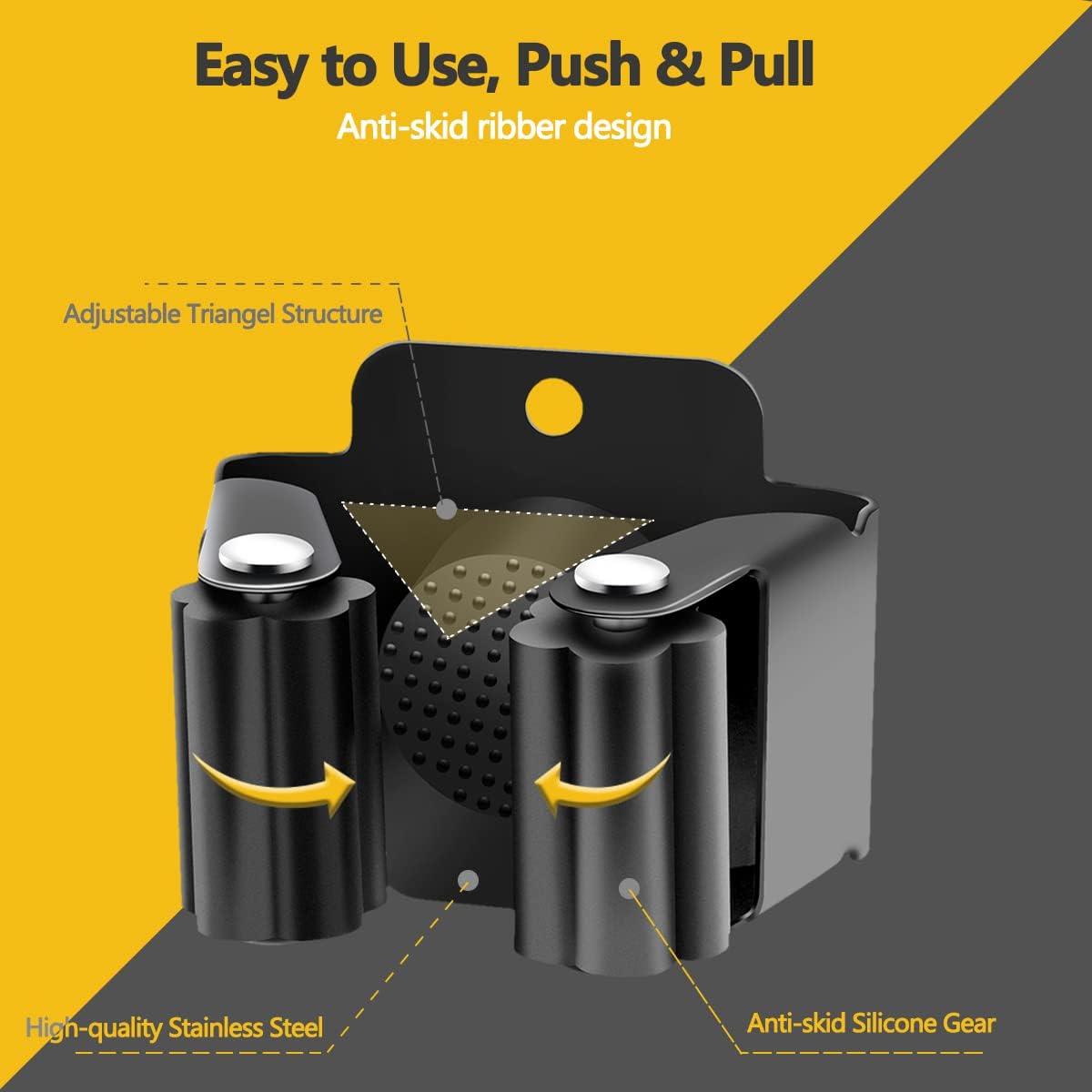 Verdenu 10 Pack Broom Holder Wall Mount, Mop Holder Wall Mounted, Stainless Steel Command Broom Holder with Screws, Garden Tool Rack Wall Mount for Kitchen, Home, Bathroom, Garage Storage, Black