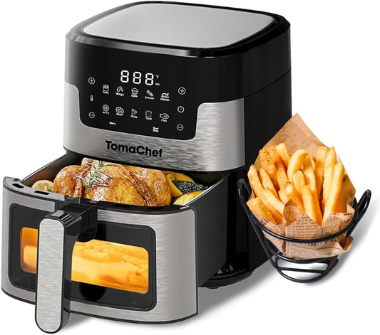 Air Fryer 10-in-1, 5.3QT Compact Oil Free Cooker with Visible Window & Dishwasher Safe Basket，Healthy Cooking, Digital Control for Family