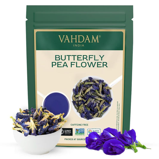 VAHDAM, Butterfly Pea Flower Tea (1.76oz) 100+ Cups | Delicate & Earthy | Vacuum Sealed for Freshness | Butterfly Pea Flower Loose Leaf | Brew Iced Tea, Cooking, Mocktails & Cocktails