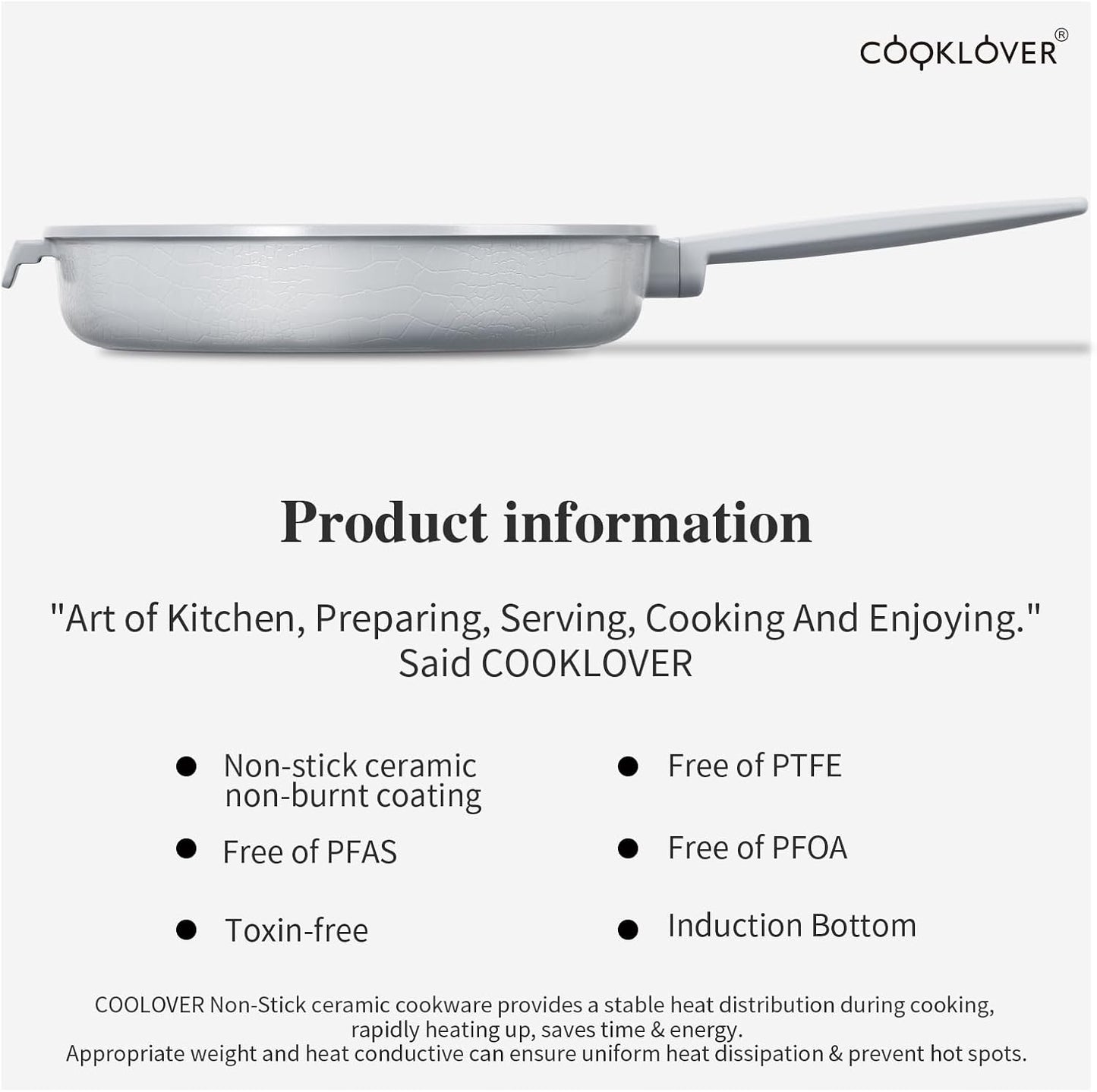COOKLOVER Nonstick Ceramic Fry Pan, Non-Toxic, PTFE&PFOA Free, Induction Compatible Egg Skillet Frying Pan with Heat Resistant Handle, 11 Inch – Gray