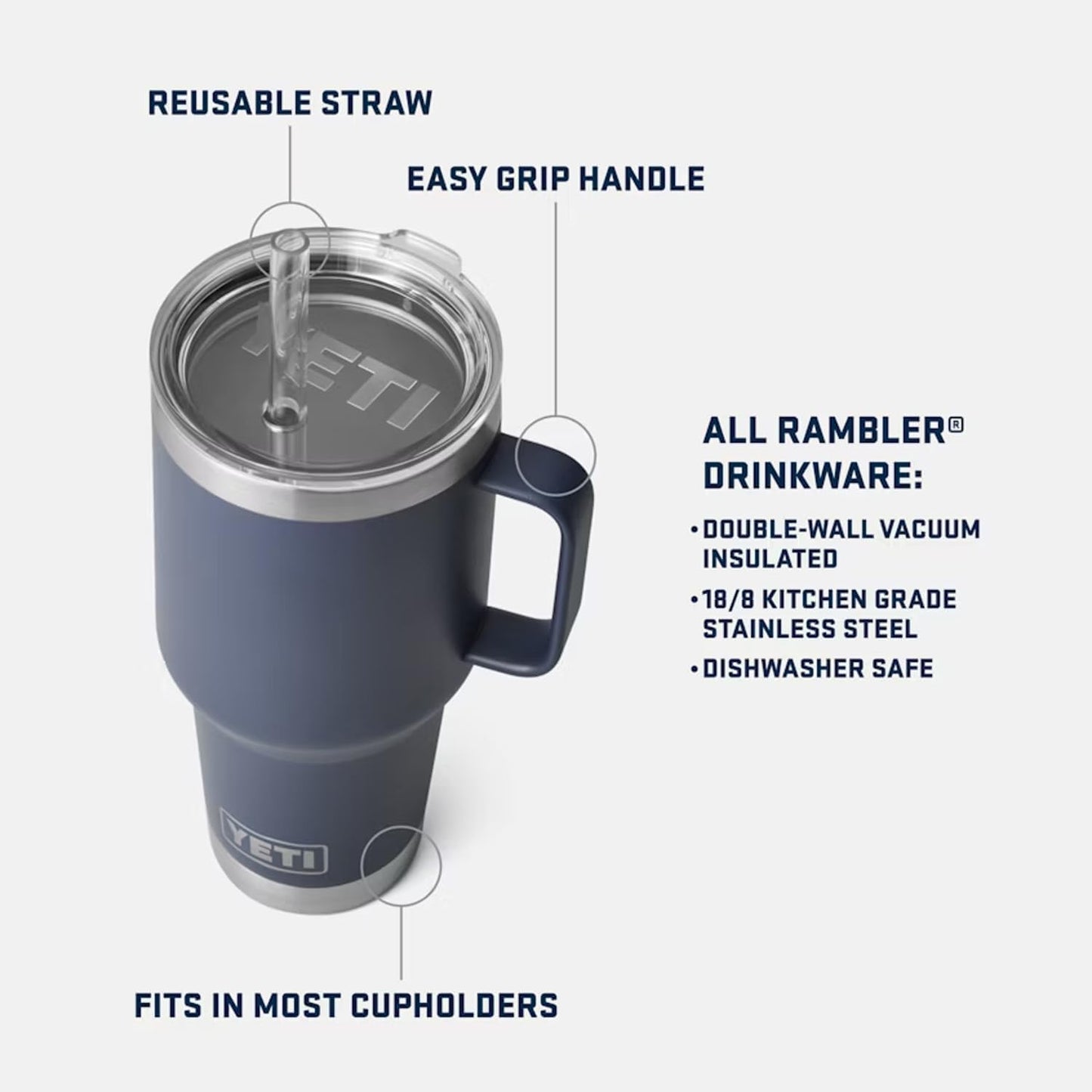 YETI Rambler 35 oz Tumbler with Handle and Straw Lid, Travel Mug Water Tumbler, Vacuum Insulated Cup with Handle, Stainless Steel, Moon Dust - Textured