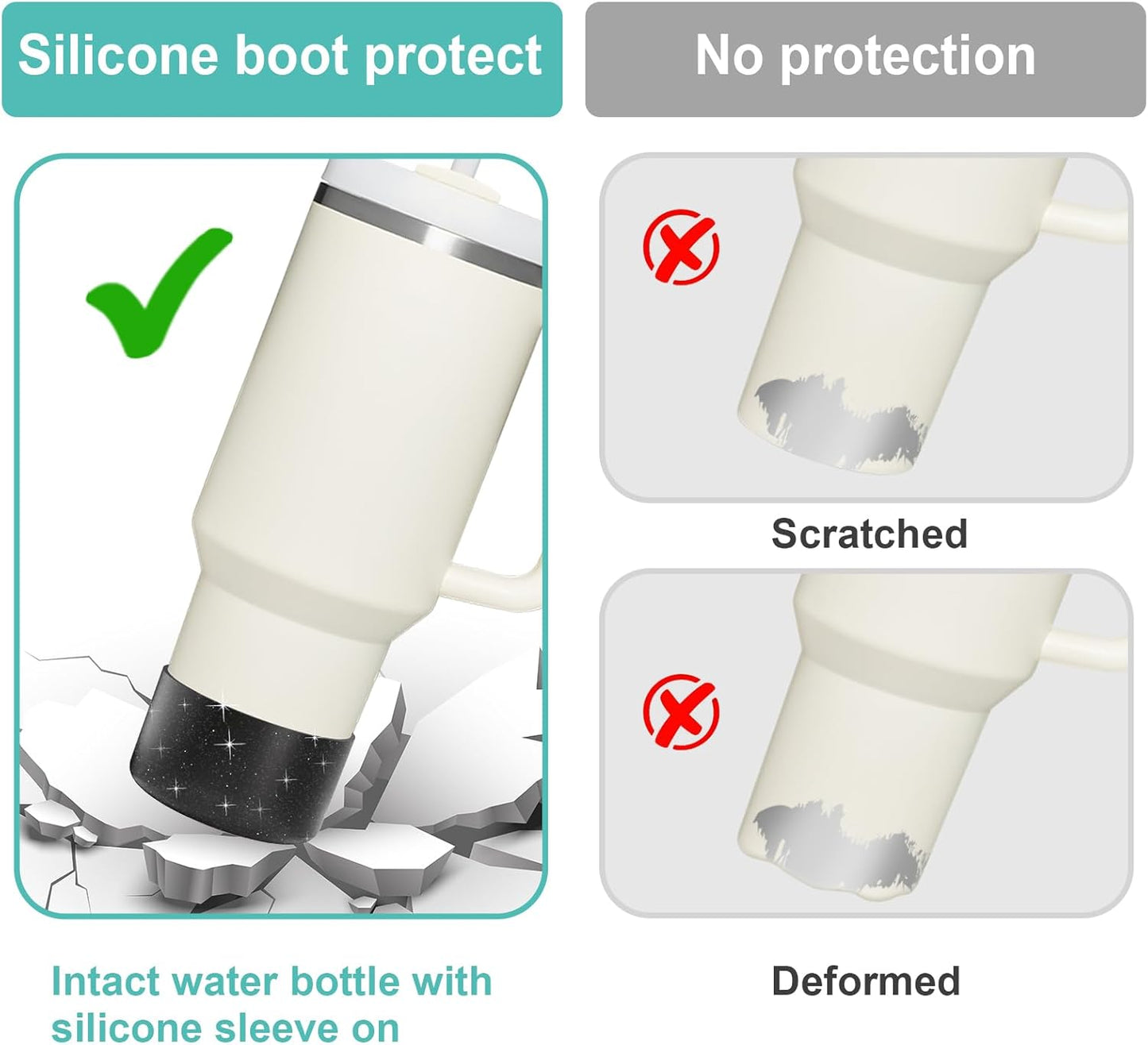 Upgrade 2PCS Protective Silicone Boot Bumper for Stanley Quencher Adventure 40oz 30oz IceFlow 20oz 30oz Tumbler, Water Bottle Bottom Sleeve Cover Accessories for Stanley Mug Cup(Glitter Black)