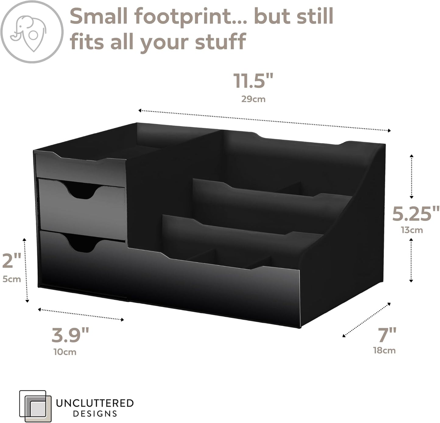 Uncluttered Designs Large Black Vanity Organizer - Countertop Mens Organizer With Drawers for Cologne, Deodorant, Beard, Shaving Lotion, Perfume & Skincare - Perfect for Bathroom & Bedroom Storage