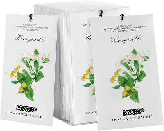 MYARO 12 Packs Honeysuckle Scented Sachets for Drawer and Closet, Long Lasting Air Freshener Fresh Scents Potpourri Bags Home Fragrance for Room Car Small Space