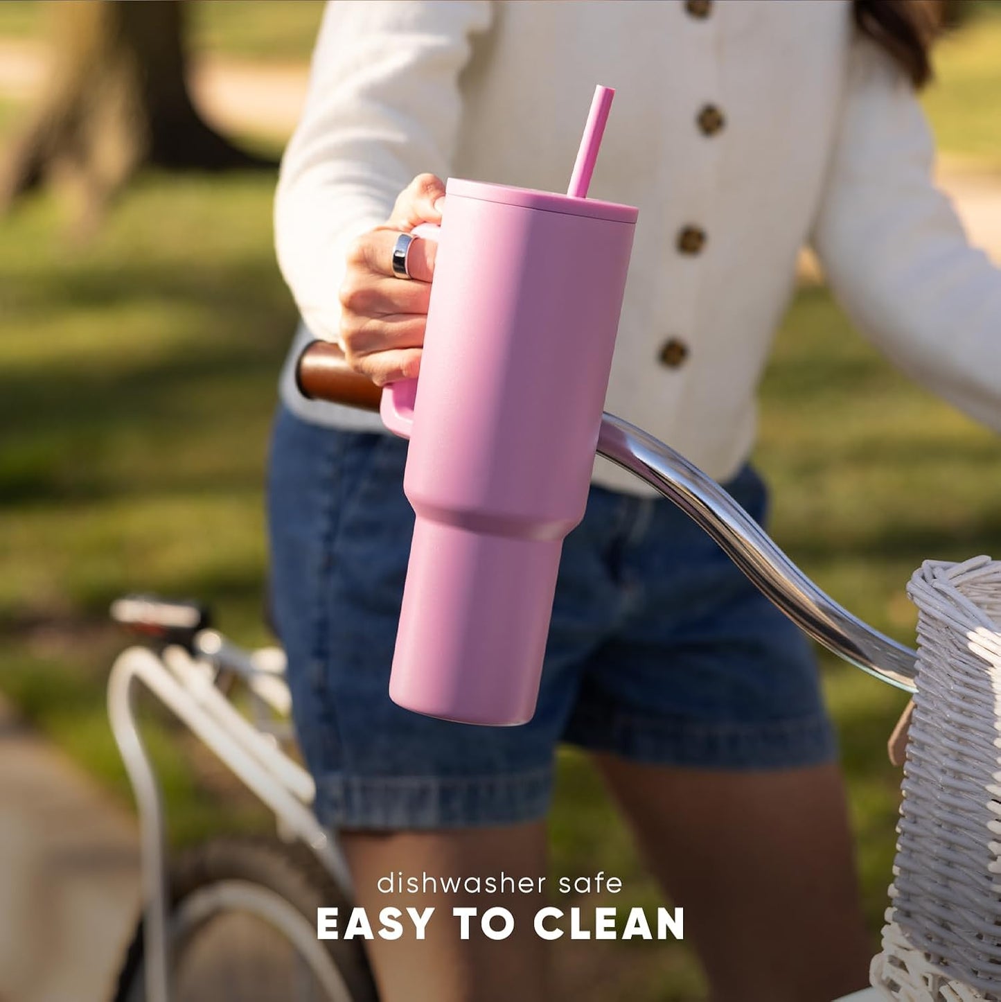 Simple Modern 40 oz Trek Tumbler with Handle and Straw Lid | Cup Holder Friendly Insulated Stainless Steel Travel Mug | Lavender Mist