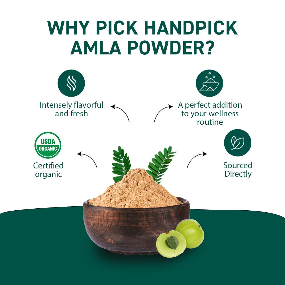 HANDPICK Organic Amla Powder (14oz) Amalaki, USDA Organic, Non-GMO | 100% Raw and Natural - Lab Tested for Purity | Indian Gooseberry Powder | Resealable Zip Lock Pouch