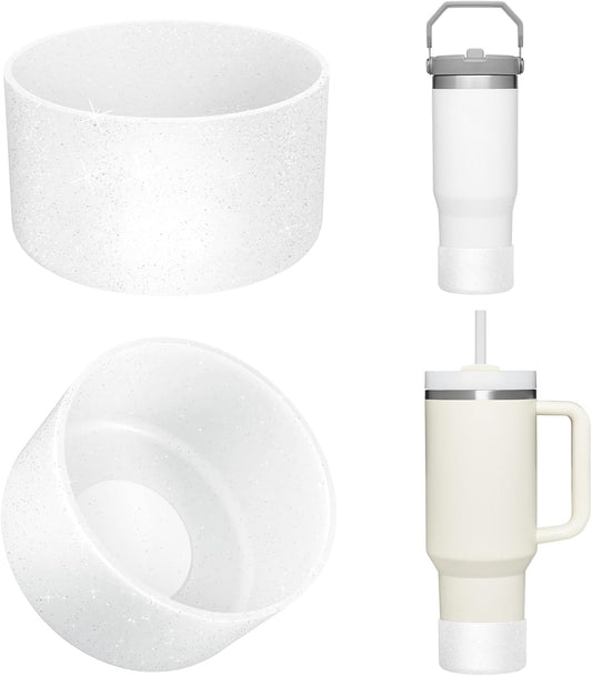 Upgrade 2PCS Protective Silicone Boot Bumper for Stanley Quencher Adventure 40oz 30oz IceFlow 20oz 30oz Tumbler, Water Bottle Bottom Sleeve Cover Accessories for Stanley Mug Cup(Glitter Silver)