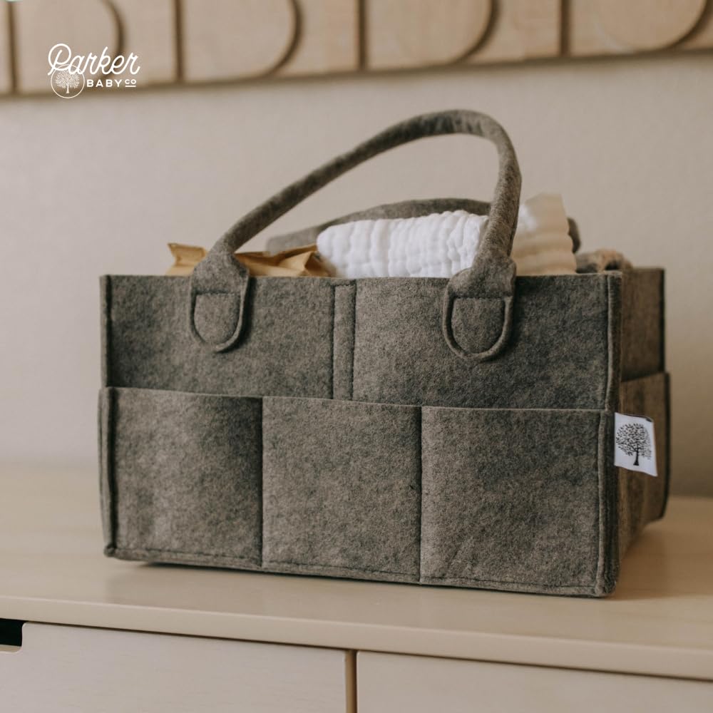 Parker Baby Co. Diaper Caddy - Nursery Storage Bin and Car Organizer for Diapers and Baby Wipes - Charcoal, Large