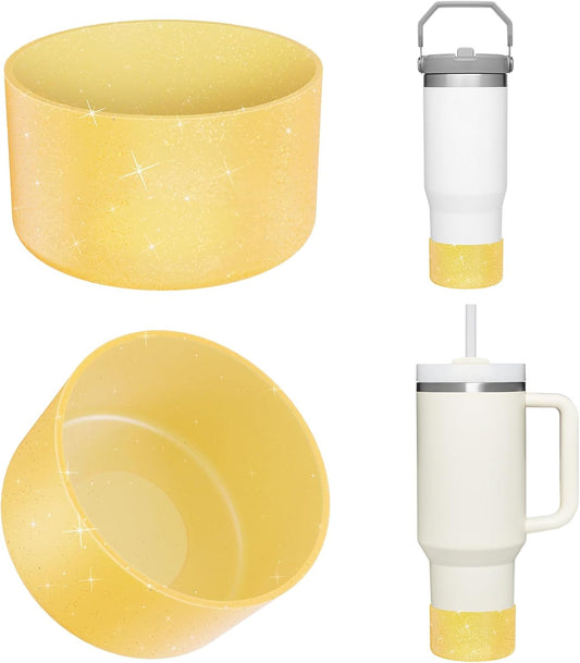 Upgrade 2PCS Protective Silicone Boot Bumper for Stanley Quencher Adventure 40oz 30oz IceFlow 20oz 30oz Tumbler, Water Bottle Bottom Sleeve Cover Accessories for Stanley Mug Cup(Glitter Orange)