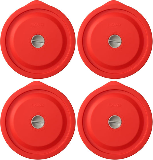 Replacement Lids for Pyrex 7200-PC 2 Cup, Silicone Round Storage Cover Lid for Anchor Hocking Glass Bowl 4 Pack with Date Mark Red