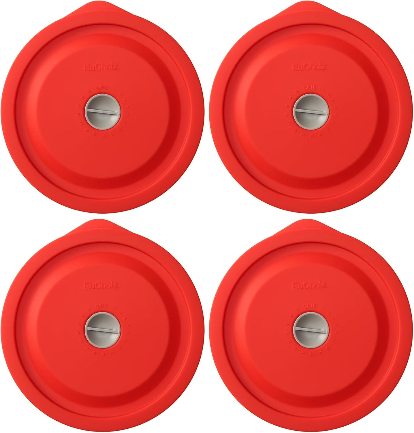 Replacement Lids for Pyrex 7201-PC 4 Cup, Silicone Round Storage Cover Lid for Anchor Hocking Glass Bowl 4 Pack with Date Mark Red