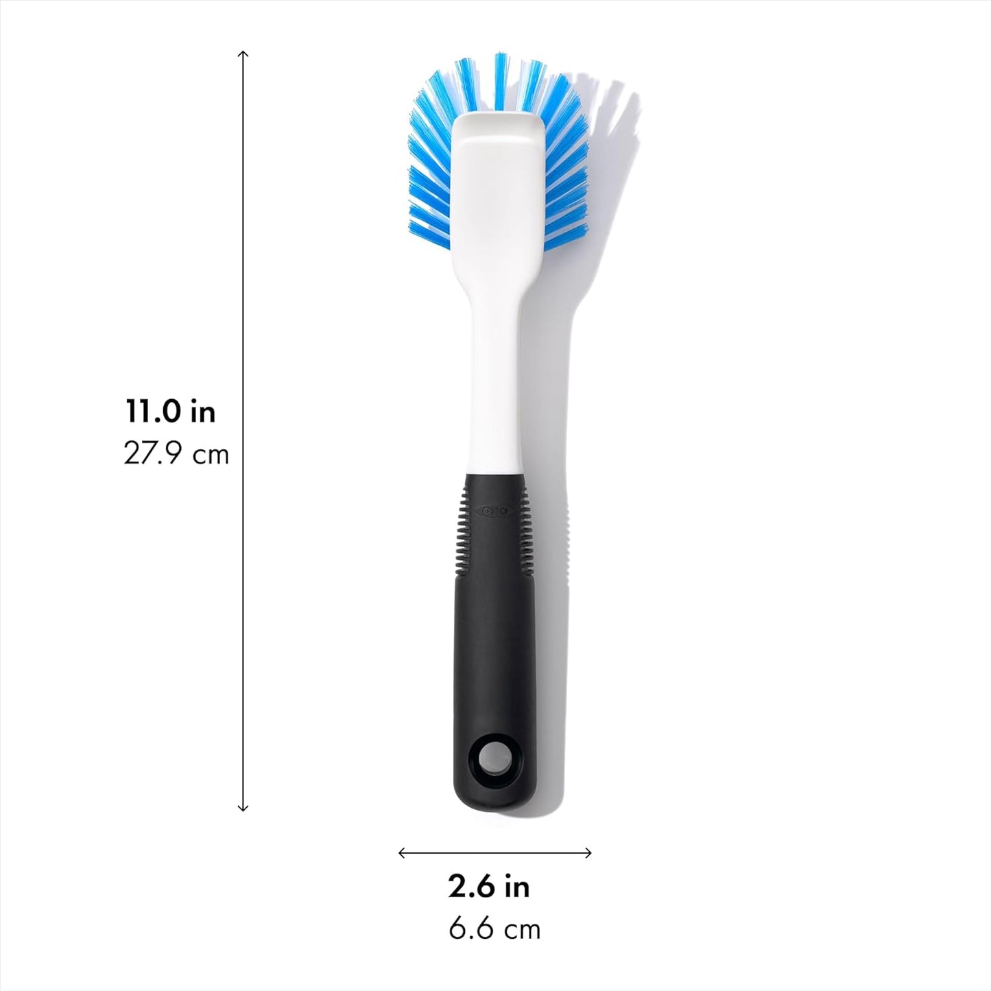 OXO Good Grips Dish Brush, Nylon Bristles with Built-in Scraper, Safe for Non-Stick Cookware, Non-Slip Handle, Dishwasher Safe