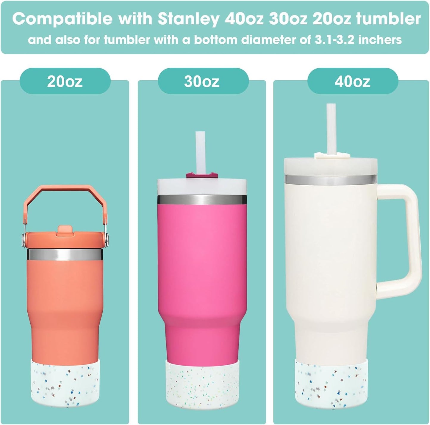 Upgrade 2PCS Protective Silicone Boot Bumper for Stanley Quencher Adventure 40oz 30oz IceFlow 20oz 30oz Tumbler, Water Bottle Bottom Sleeve Cover Accessories for Stanley Mug Cup(Glitter Color)