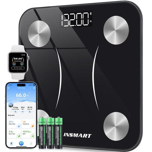 INSMART Smart Scale for Body Weight, Digital Bathroom Scale with BMI, Muscle Mass, Bluetooth Body Fat Scale,17 Body Composition Analyzer with Smart APP Sync Weight Scale, 400 lbs - Black