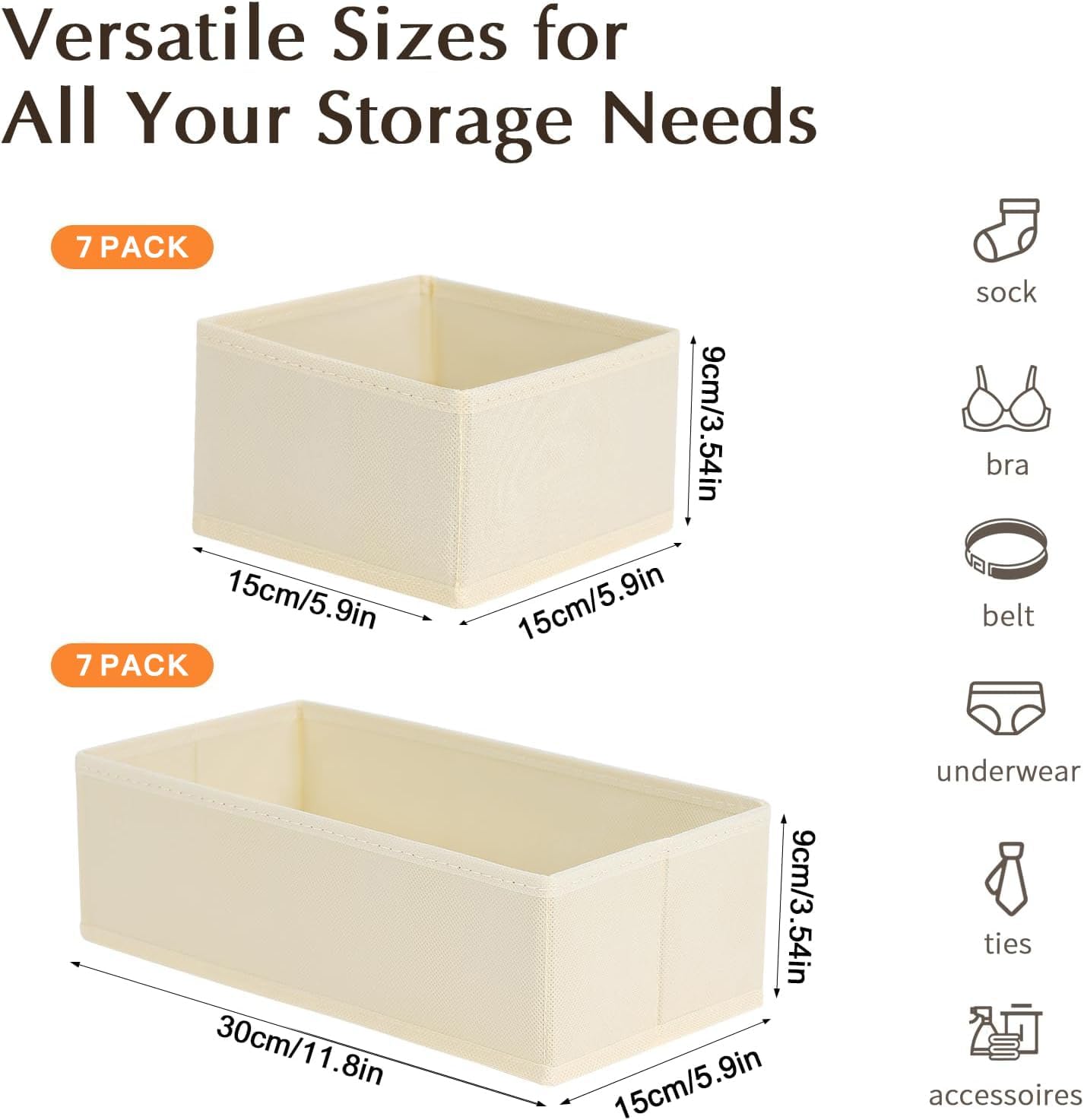 DIMJ Drawer Organizers Clothes, Set of 14 Dresser Organizer Bins, Fabric Closet Organizers and Storage, Shallow Drawer Dividers for Nursery, Clothing, Baby Clothes, Socks, Underwears, Tie (Beige)