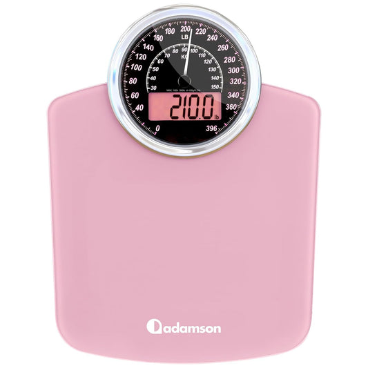 Adamson Hybrid 2-in-1 Analog & Digital Weighing Scale for Body Weight up to 400lbs - Thick Tempered Glass - Extra Large Display - Easy to Read Digital Bathroom Scale - New - Pink