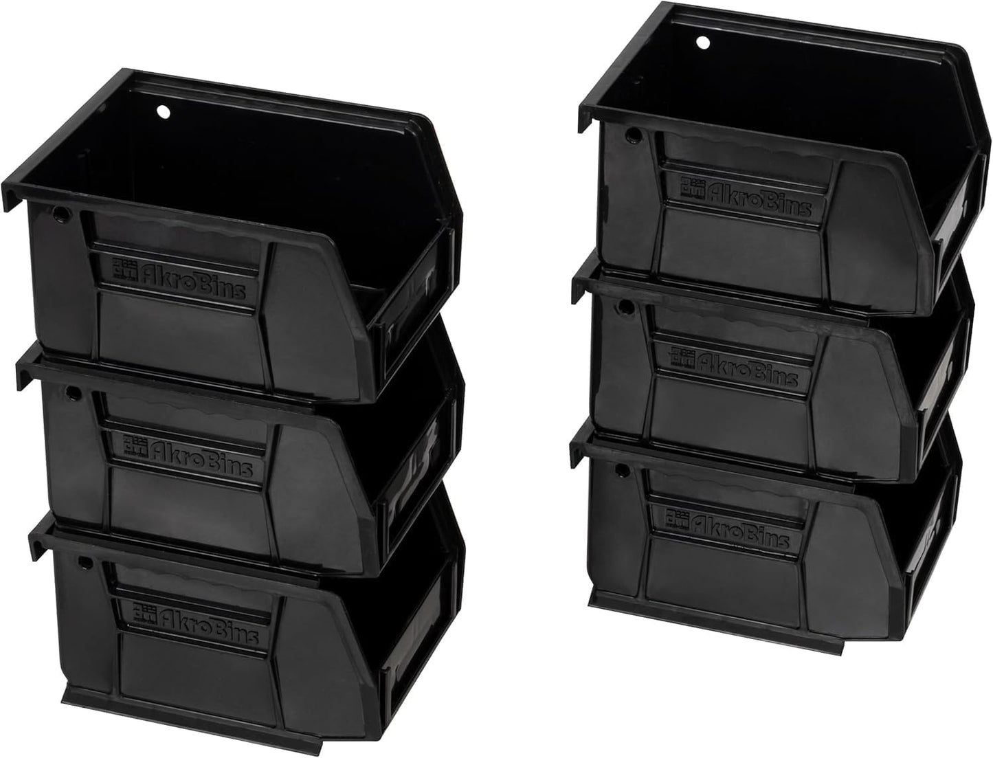 Akro-Mils 30210 AkroBins Plastic Storage Bins, Space-Saving Stackable Bins for Garage, Pantry, Craft Organization, 5" x 4" x 3", Black, 6-Pack
