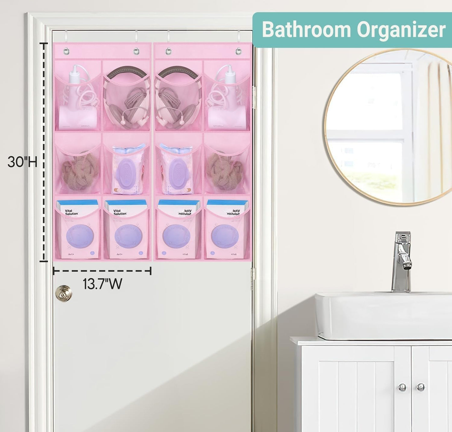 KIMBORA 2 Packs Narrow Kids Over the Door/Wall Shoe Organizer Small Baby Hanging Shoe Rack for Closet with Clear Mesh Pocket Shoe Storage for Toddler Girl Bedroom, Bathroom, RV, Pantry, Camping (Pink)