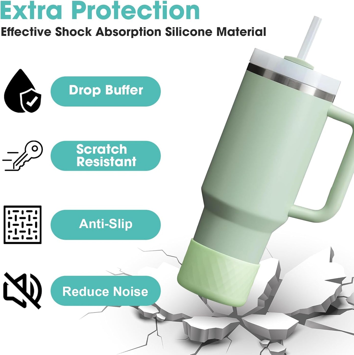 Upgrade 2PCS Protective Silicone Boot Bumper for Stanley Quencher Adventure 40oz 30oz IceFlow 20oz 30oz Tumbler, Water Bottle Bottom Sleeve Cover Accessories for Stanley Mug Cup(Light Green)