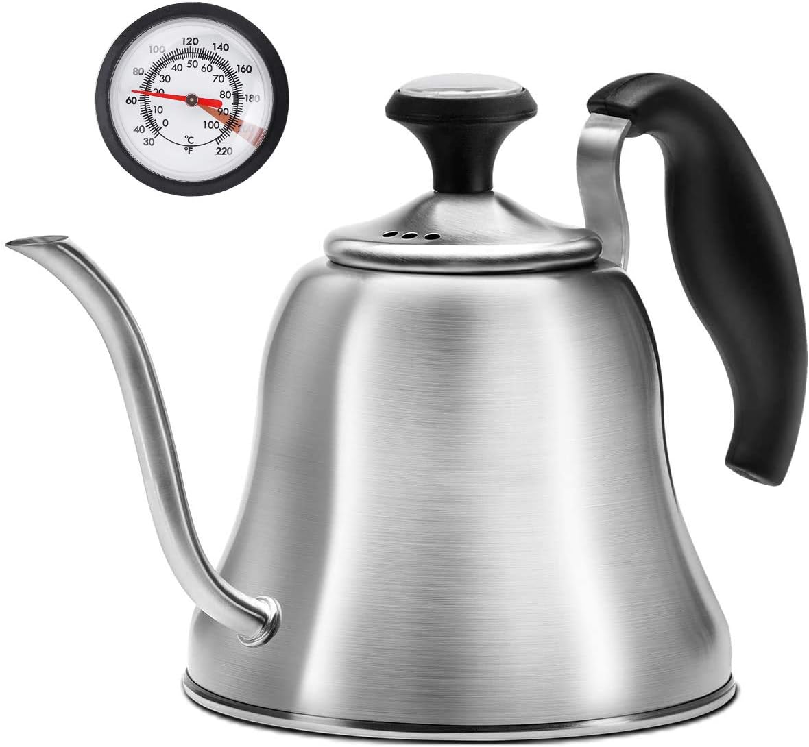 Tea Kettle with Thermometer for Stove Top Gooseneck Kettle, Pour Over Coffee Tea Pot, Goose Neck Tea Pot Stovetop, Hot Water Heater for Camping, Home & Kitchen, Stainless Steel - Small 28oz