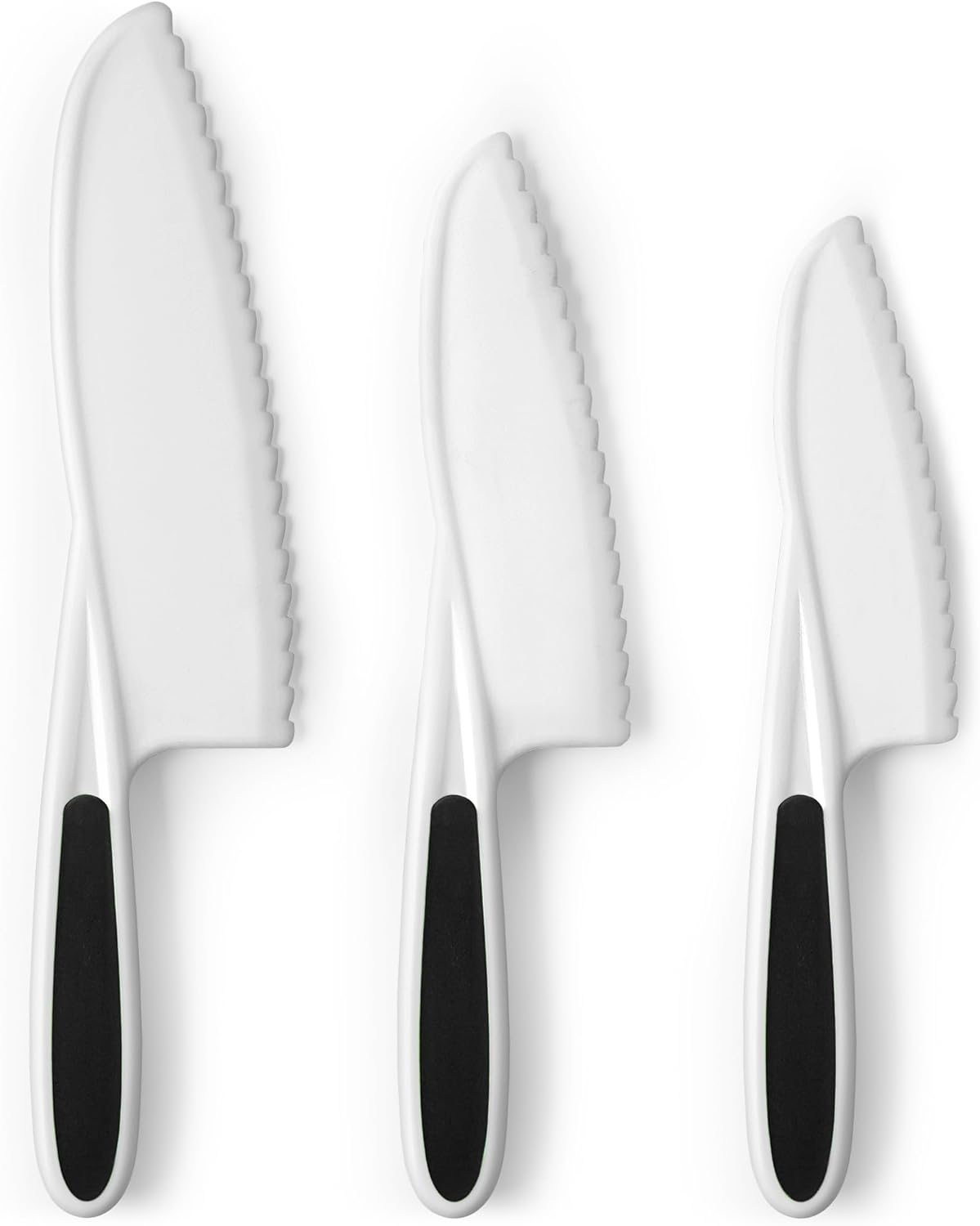 Zulay 3-Piece Kids Knife Set for Real Cooking & Baking - Toddler Knives for Cutting Fruits, Veggies, & Cake - Children’s Montessori Knife with Serrated Edges - Safe & Fun Lettuce Knife (Black)