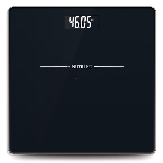 NUTRI FIT Digital Bathroom Scale for Body Weight Loss Watchers Electri Scales, 50g/0.1lb Discrepancy, Clear Backlit LCD Display and Step-On Techhology, 2*AAA Batteries Included, 330lb/150kg, Jet Black